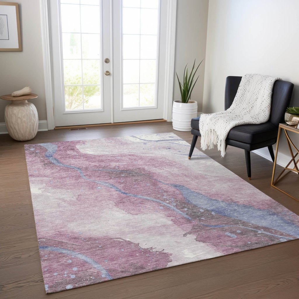 LOOMLAN Rugs Ornitha Pink Washable Indoor-Outdoor Rug