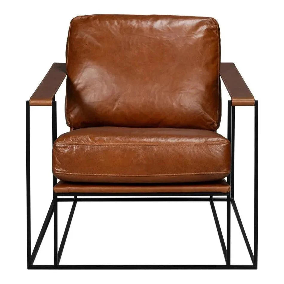 Sarreid Oryan Leather and Iron Brown Armchair