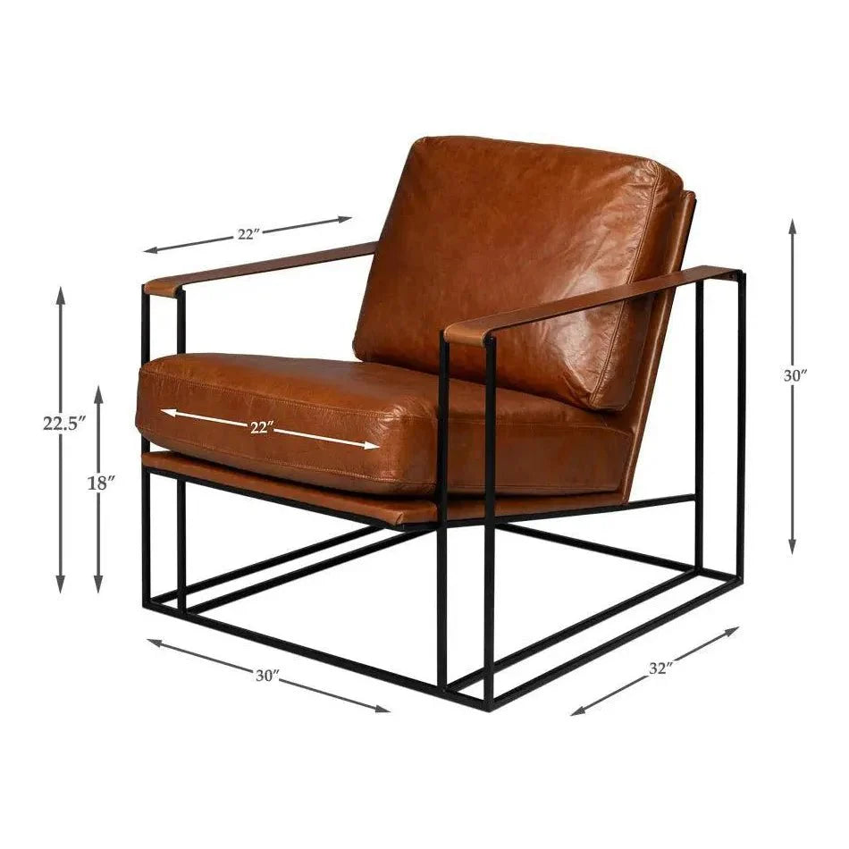Sarreid Oryan Leather and Iron Brown Armchair