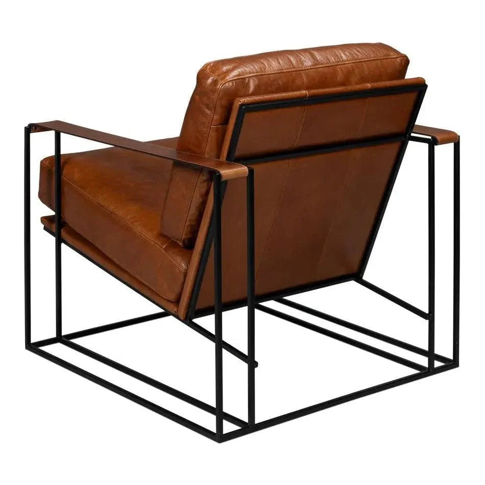 Sarreid Oryan Leather and Iron Brown Armchair
