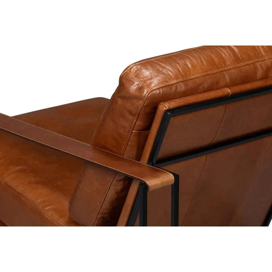 Sarreid Oryan Leather and Iron Brown Armchair
