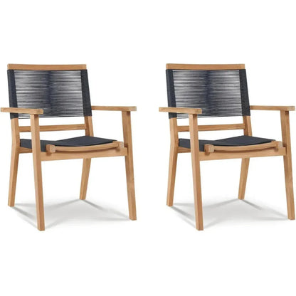 Oslo Teak Outdoor Stacking Armchair 2PC - LOOMLAN - HiTeak - Outdoor Dining Chairs