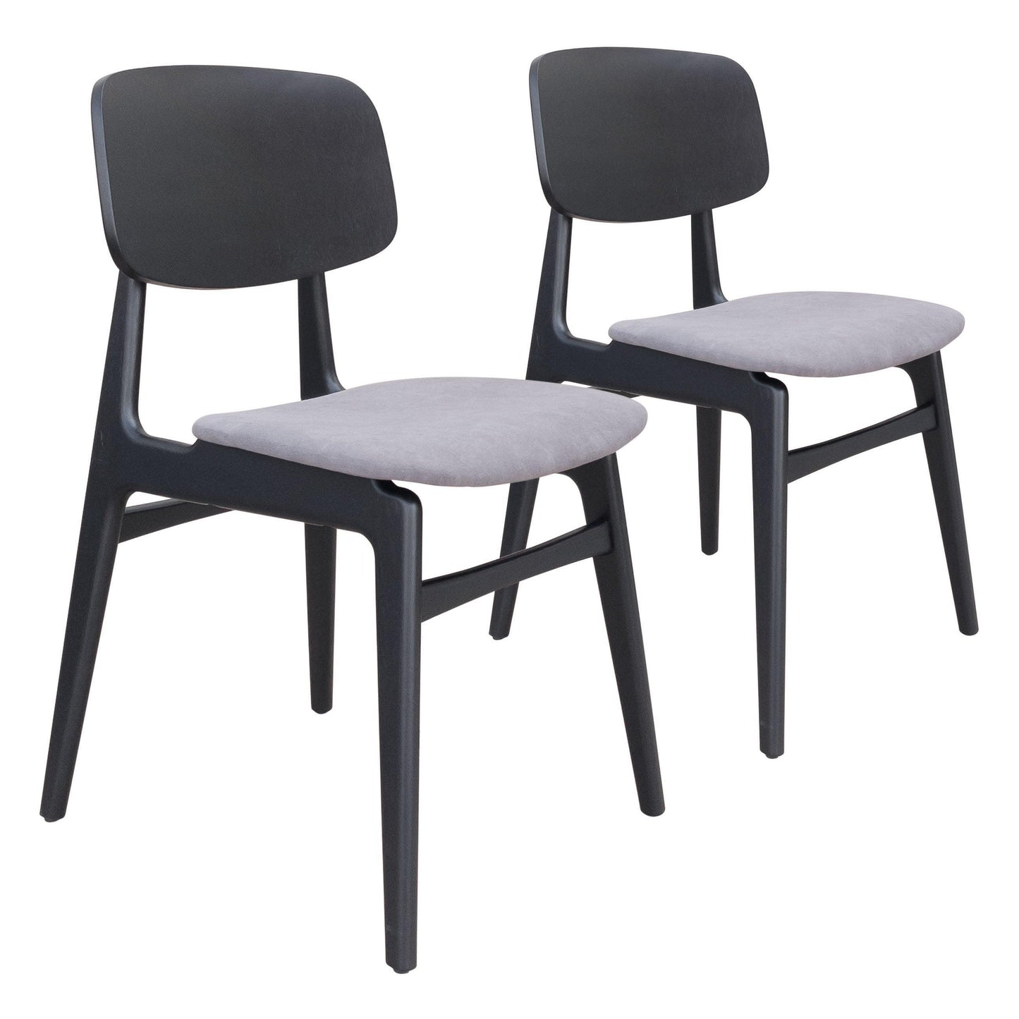 Othello Dining Chair (Set of 2) Gray & Black - Sideboards and Things Accents_Black, Back Type_With Back, Brand_Zuo Modern, Color_Black, Color_Gray, Depth_20-30, Height_30-40, Materials_Wood, Number of Pieces_2PC Set, Product Type_Dining Height, Upholstery Type_Fabric Blend, Upholstery Type_Polyester, Width_10-20, Wood Species_Rubberwood, Wood Species_Veneer