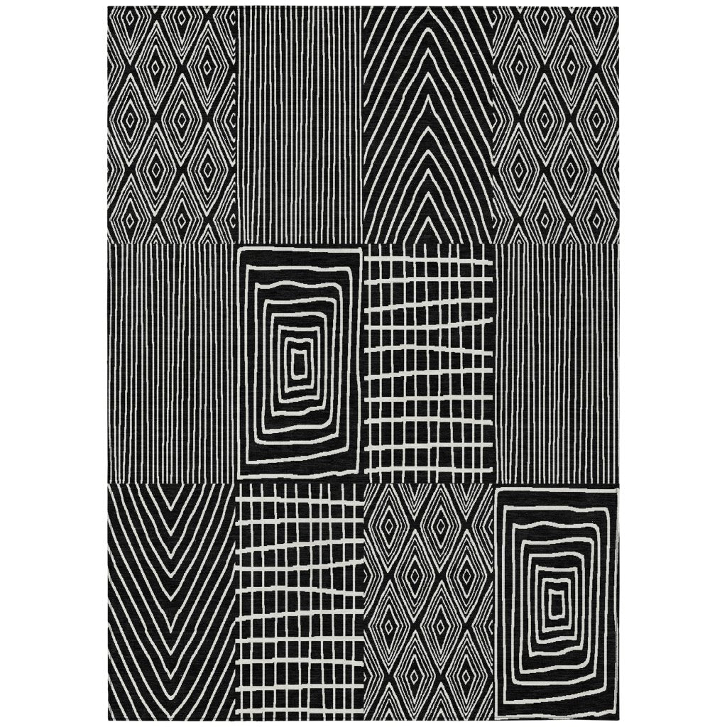 LOOMLAN Rugs Owen Black Washable Indoor-Outdoor Rug