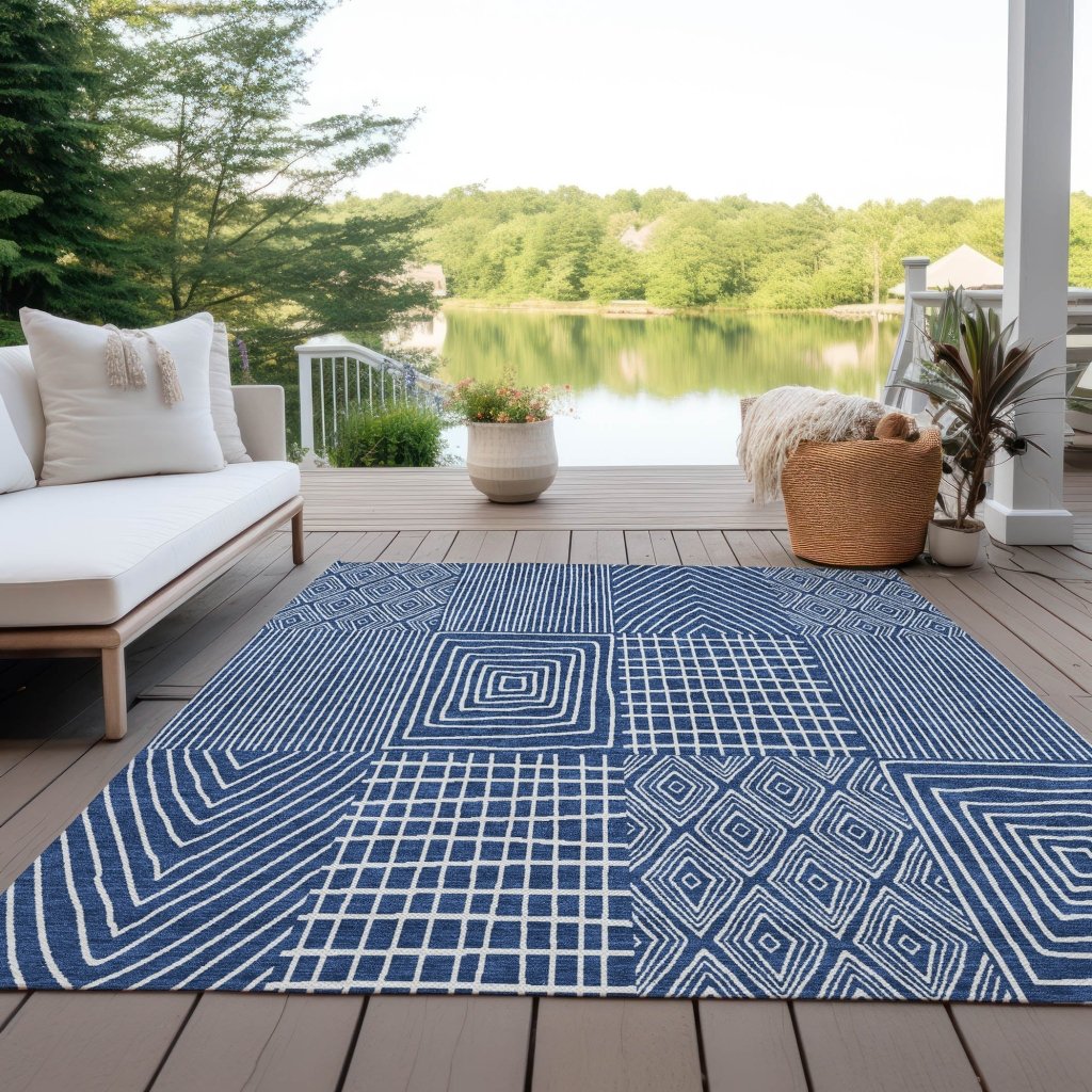 LOOMLAN Rugs Owen Navy Washable Indoor-Outdoor Rug