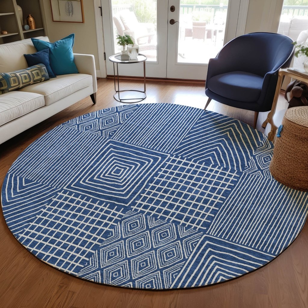 LOOMLAN Rugs Owen Navy Washable Indoor-Outdoor Rug