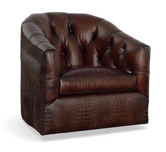 Wild Child Leather on Hide Western Swivel Club Chair