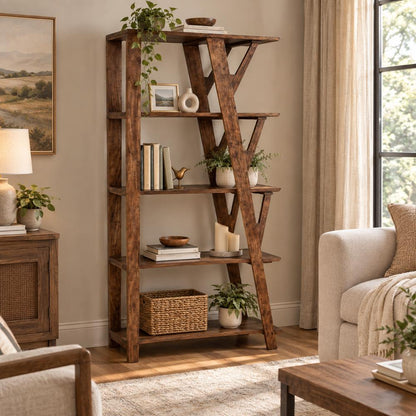 Lyira Wooden Brown Etagere - Heirloom Quality Wood - view 2