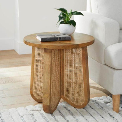 LOOMLAN Jeylira Cane Base Round Lamp Table
