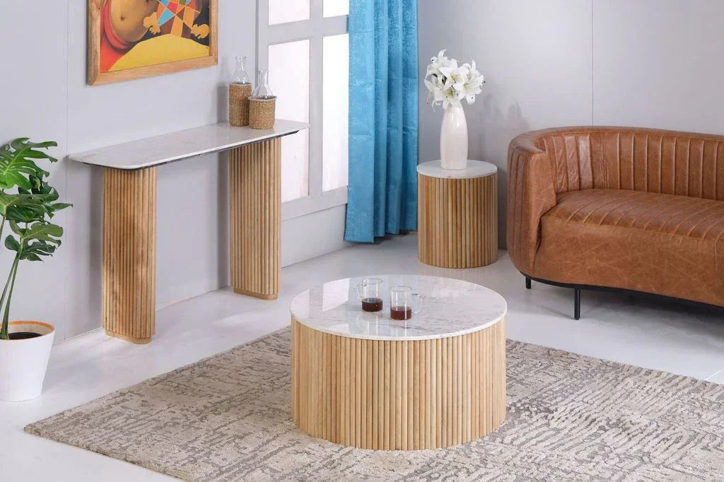LOOMLAN Trivana White Marble Top Side Table