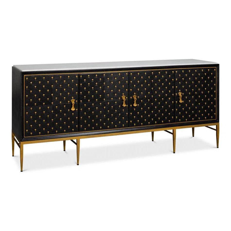 Palisade Shagreen Wood & Metal Black Credenza - LOOMLAN - Sarreid - Sideboards