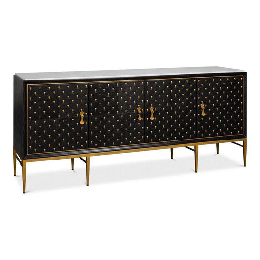 Sarreid Palisade Shagreen Wood & Metal Black Credenza