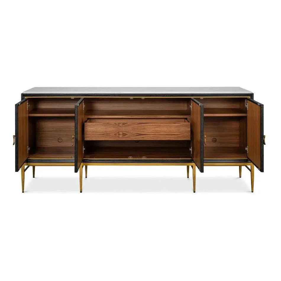 Palisade Shagreen Wood & Metal Black Credenza - LOOMLAN - Sarreid - Sideboards