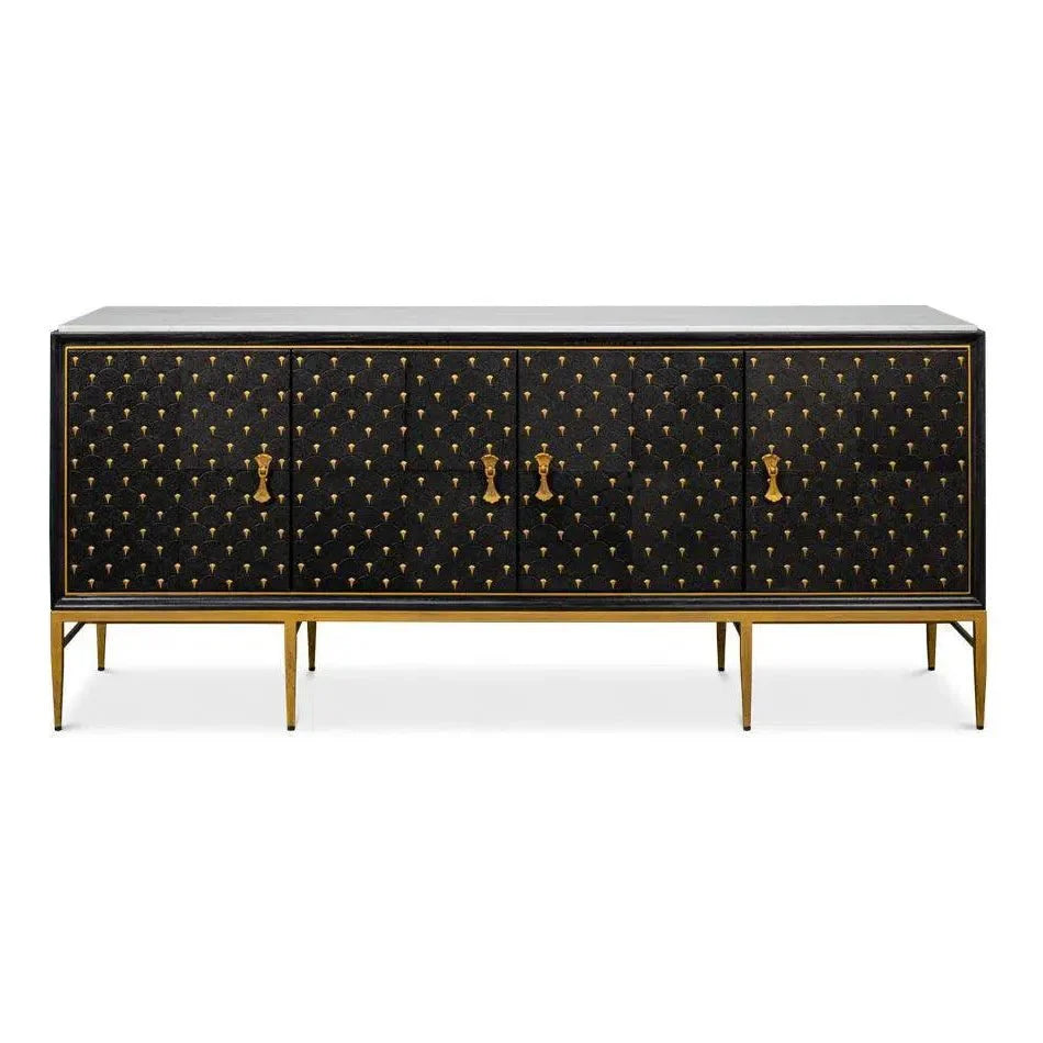 Palisade Shagreen Wood & Metal Black Credenza - LOOMLAN - Sarreid - Sideboards
