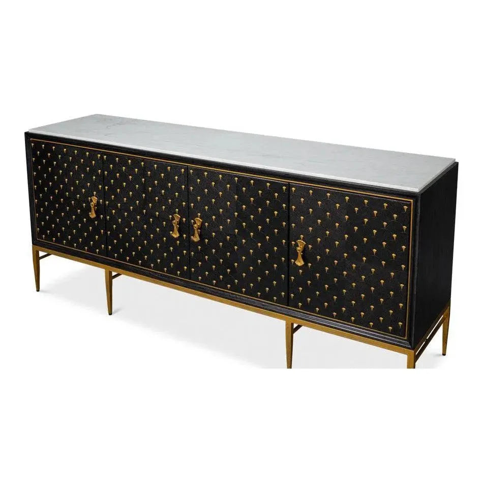 Palisade Shagreen Wood & Metal Black Credenza - LOOMLAN - Sarreid - Sideboards