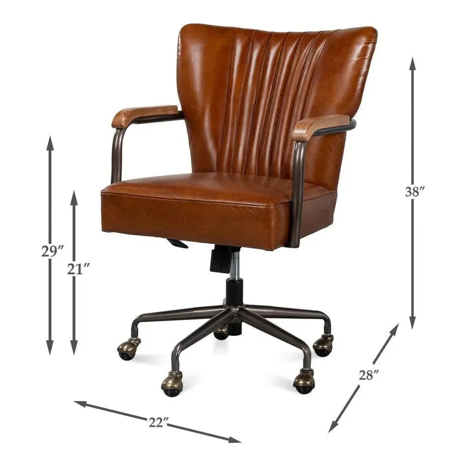 Sarreid Parker Office Chair Vintage Havana Leather