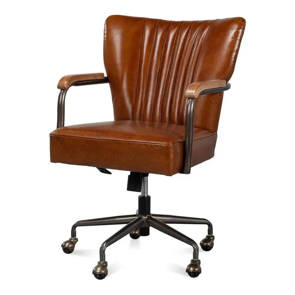 Sarreid Parker Office Chair Vintage Havana Leather