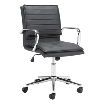 Partner Office Chair Black - Sideboards and Things Accents_Silver, Brand_Zuo Modern, Color_Black, Color_Silver, Depth_20-30, Features_Adjustable Height, Finish_Polished, Height_30-40, Materials_Metal, Materials_Upholstery, Materials_Wood, Metal Type_Steel, Upholstery Type_Leather, Upholstery Type_Vegan Leather, Width_20-30, Wood Species_Plywood