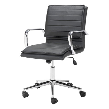 Partner Office Chair Black - Sideboards and Things Accents_Silver, Brand_Zuo Modern, Color_Black, Color_Silver, Depth_20-30, Features_Adjustable Height, Finish_Polished, Height_30-40, Materials_Metal, Materials_Upholstery, Materials_Wood, Metal Type_Steel, Upholstery Type_Leather, Upholstery Type_Vegan Leather, Width_20-30, Wood Species_Plywood