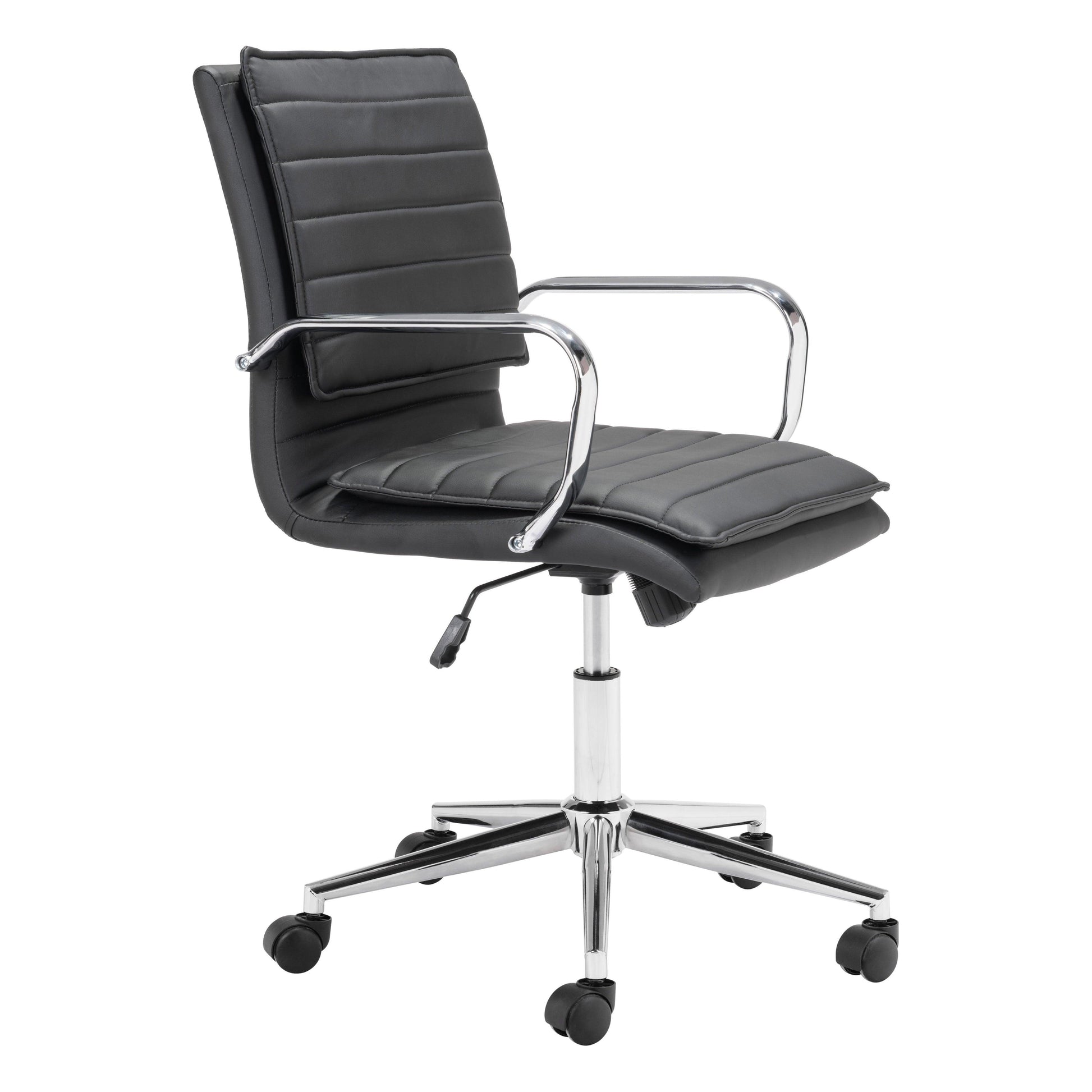 Partner Office Chair Black - Sideboards and Things Accents_Silver, Brand_Zuo Modern, Color_Black, Color_Silver, Depth_20-30, Features_Adjustable Height, Finish_Polished, Height_30-40, Materials_Metal, Materials_Upholstery, Materials_Wood, Metal Type_Steel, Upholstery Type_Leather, Upholstery Type_Vegan Leather, Width_20-30, Wood Species_Plywood