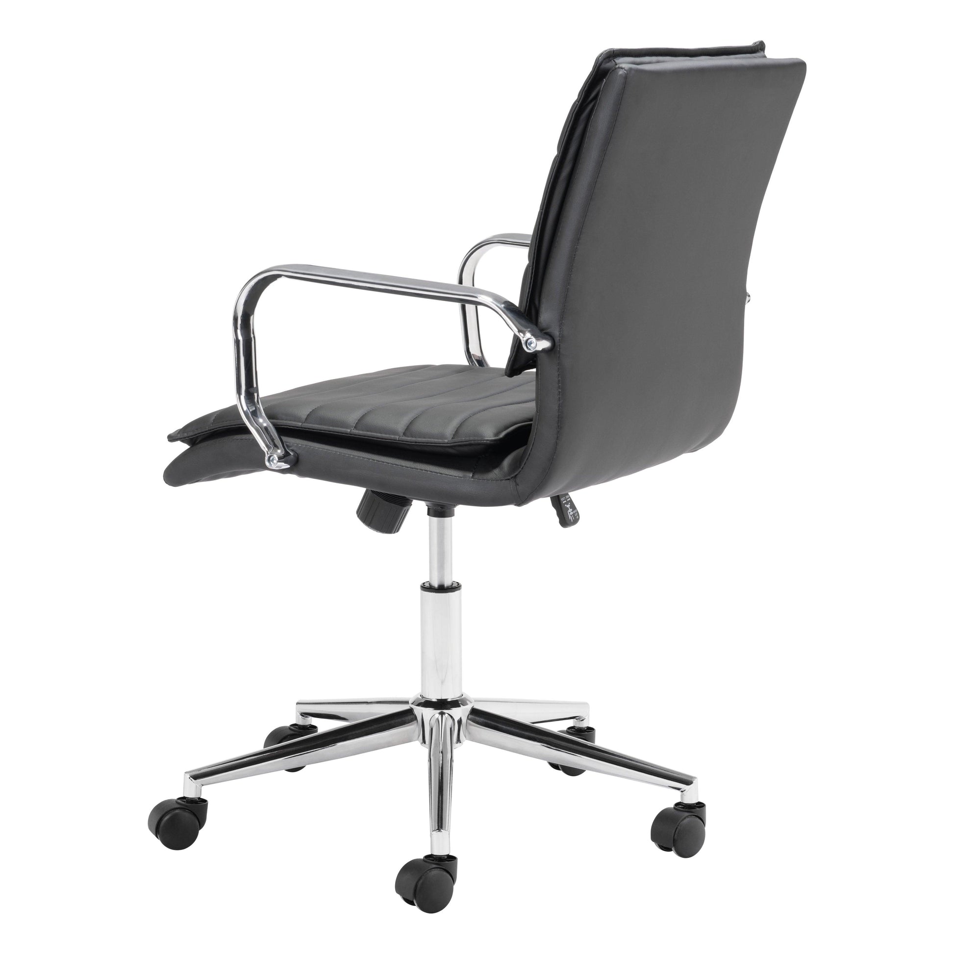 Partner Office Chair Black - Sideboards and Things Accents_Silver, Brand_Zuo Modern, Color_Black, Color_Silver, Depth_20-30, Features_Adjustable Height, Finish_Polished, Height_30-40, Materials_Metal, Materials_Upholstery, Materials_Wood, Metal Type_Steel, Upholstery Type_Leather, Upholstery Type_Vegan Leather, Width_20-30, Wood Species_Plywood