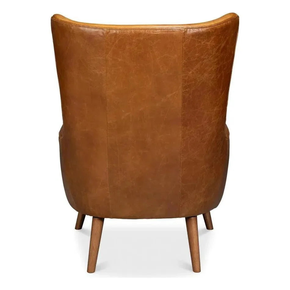 Sarreid Patron Highback Leather Brown Armless Chair
