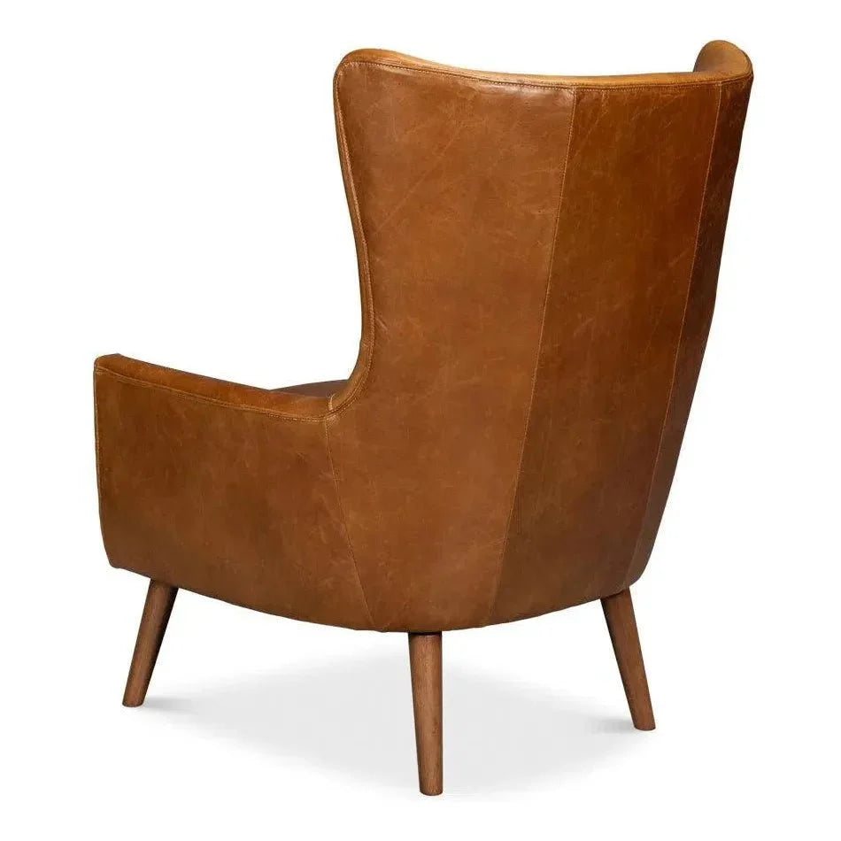 Sarreid Patron Highback Leather Brown Armless Chair