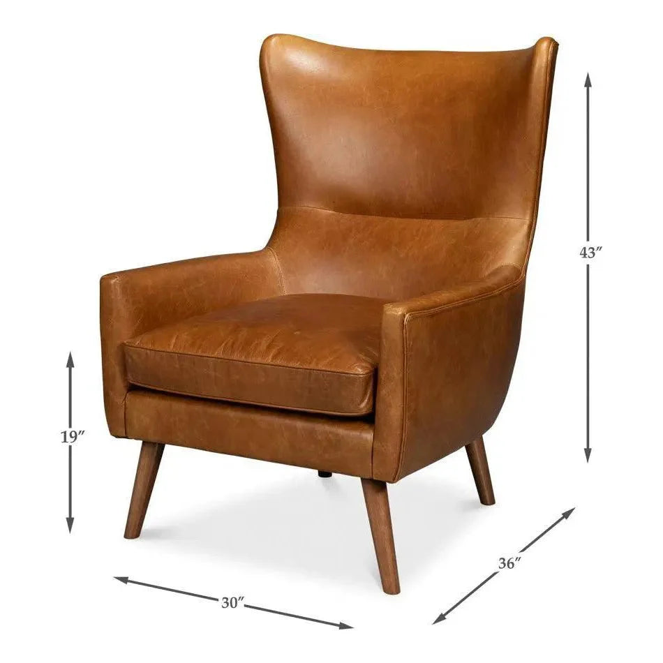Sarreid Patron Highback Leather Brown Armless Chair
