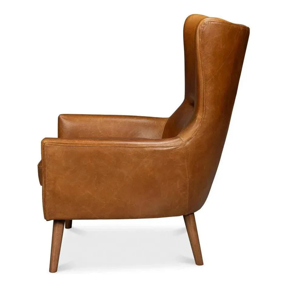 Sarreid Patron Highback Leather Brown Armless Chair