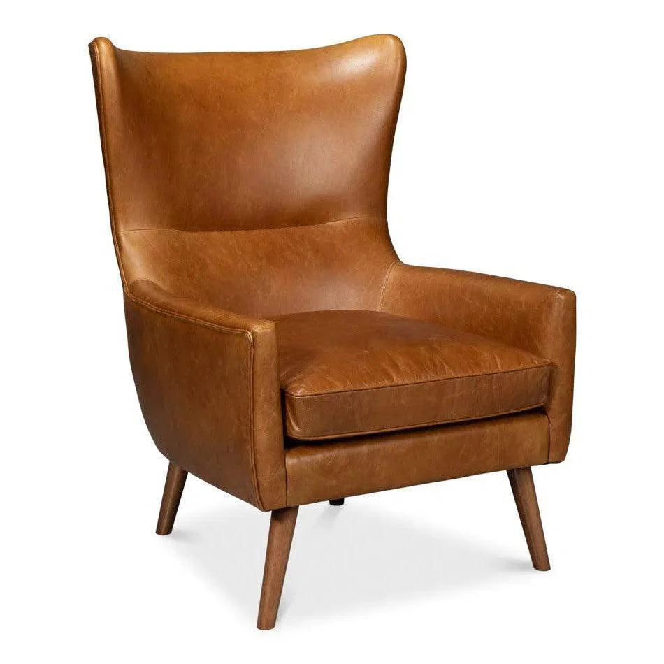 Sarreid Patron Highback Leather Brown Armless Chair
