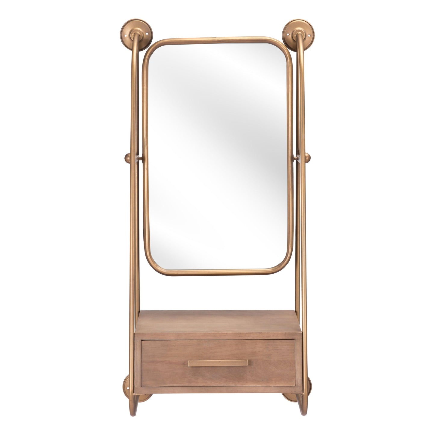 Peralta Mirror Shelf Gold - Sideboards and Things Color_Gold, Depth_10-20, Features_With Drawers, Finish_Hand Painted, Finish_Polished, Height_30-40, Materials_Glass, Materials_Metal, Materials_Wood, Metal Type_Steel, Product Type_Wall Mirror, Width_10-20, Wood Species_MDF