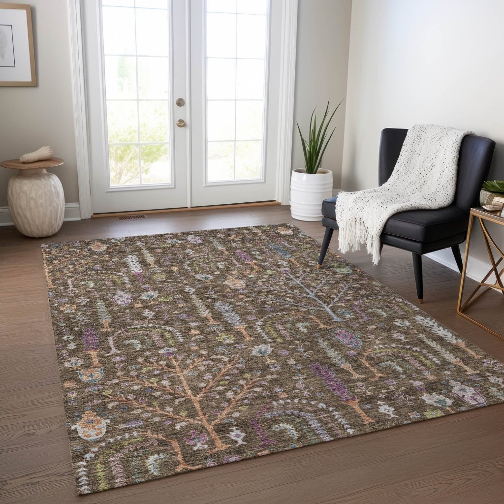 LOOMLAN Rugs Percy Brown Washable Indoor-Outdoor Rug