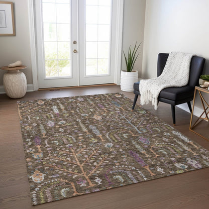 LOOMLAN Rugs Percy Brown Washable Indoor-Outdoor Rug