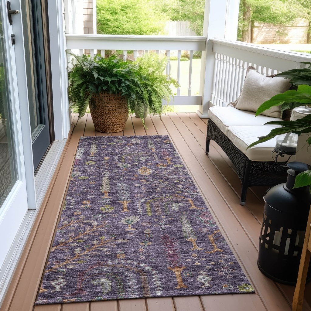 LOOMLAN Rugs Percy Purple Washable Indoor-Outdoor Rug