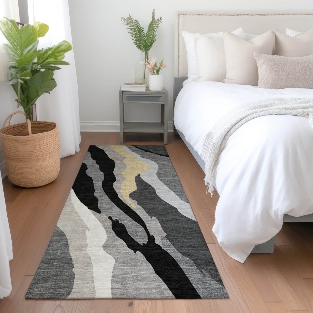 LOOMLAN Rugs Petala Black Washable Indoor-Outdoor Rug