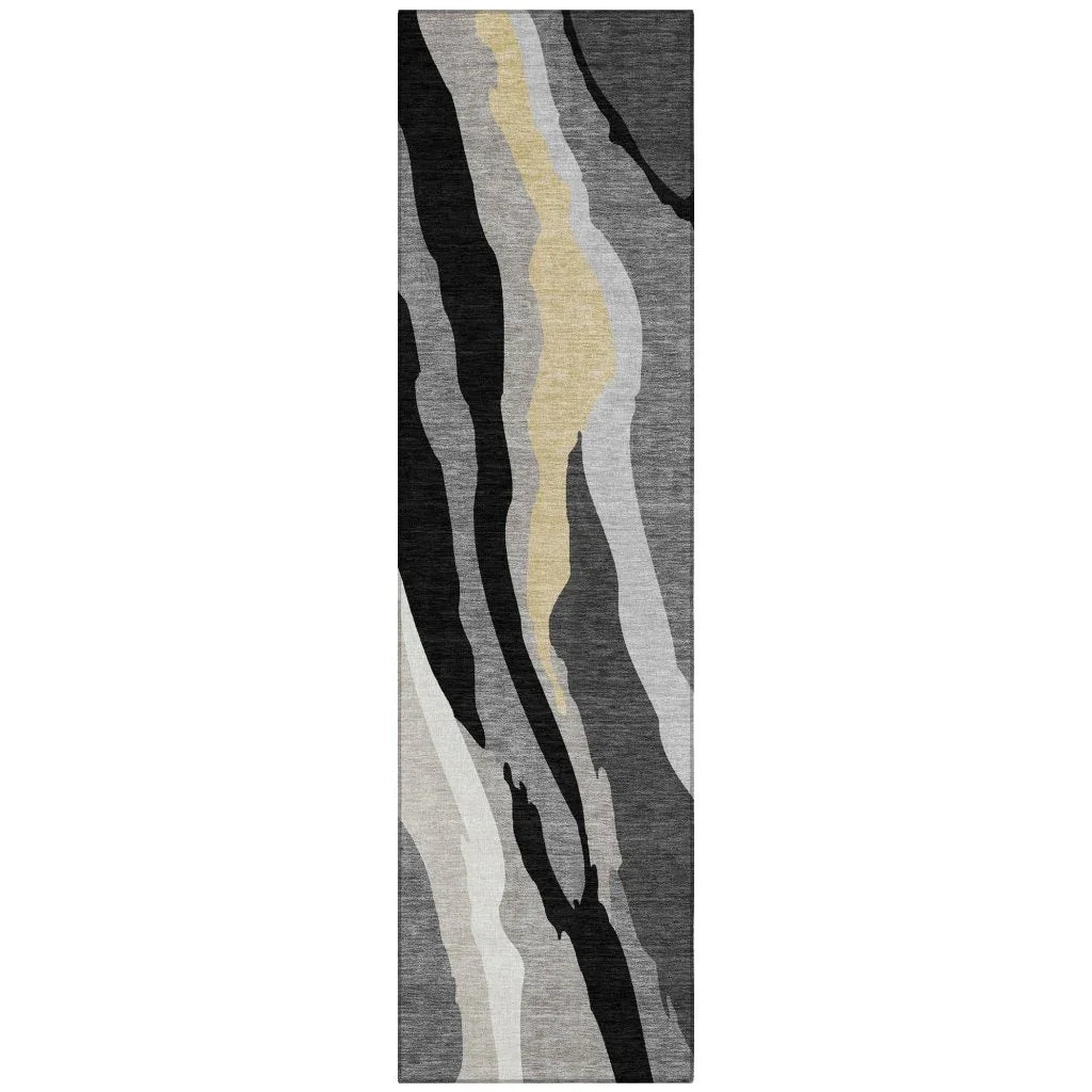 LOOMLAN Rugs Petala Black Washable Indoor-Outdoor Rug