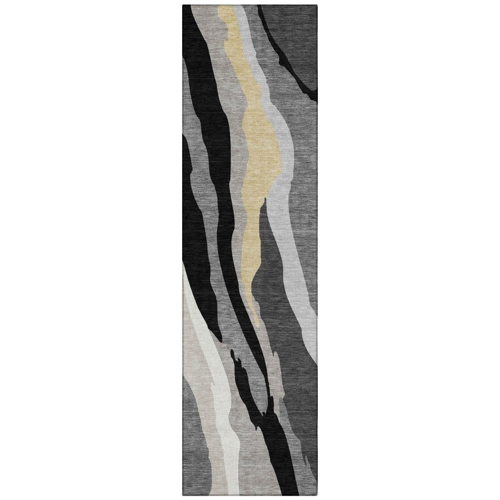 LOOMLAN Rugs Petala Black Washable Indoor-Outdoor Rug
