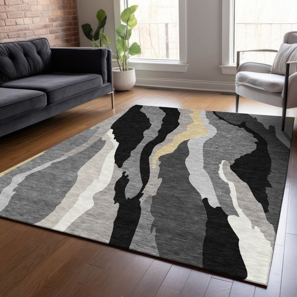 LOOMLAN Rugs Petala Black Washable Indoor-Outdoor Rug