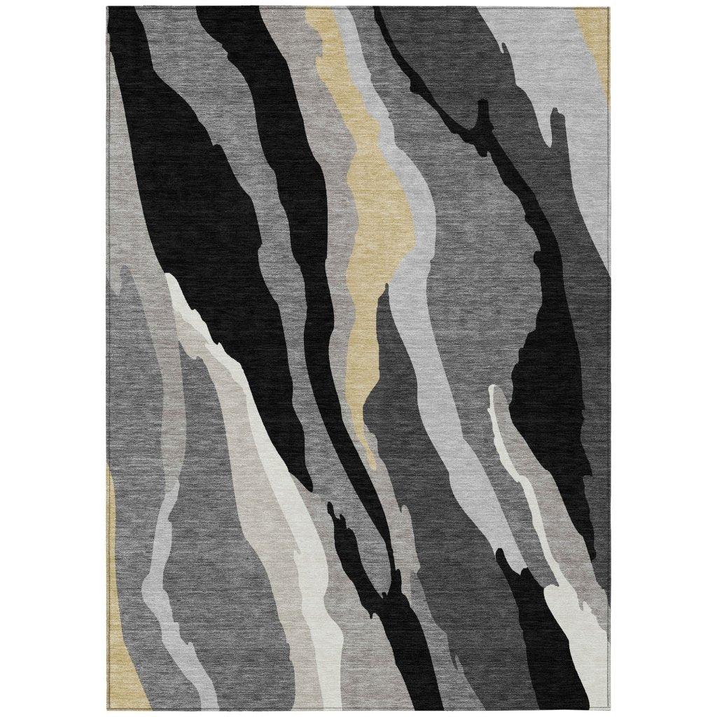 LOOMLAN Rugs Petala Black Washable Indoor-Outdoor Rug
