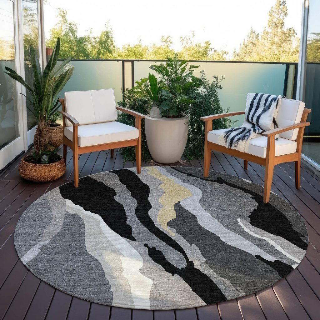 LOOMLAN Rugs Petala Black Washable Indoor-Outdoor Rug
