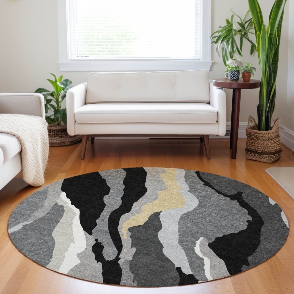 LOOMLAN Rugs Petala Black Washable Indoor-Outdoor Rug