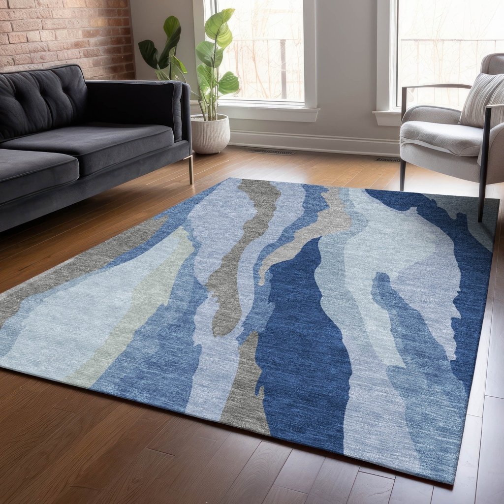 LOOMLAN Rugs Petala Blue Washable Indoor-Outdoor Rug