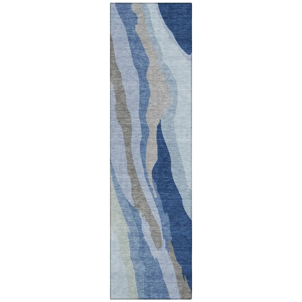 LOOMLAN Rugs Petala Blue Washable Indoor-Outdoor Rug