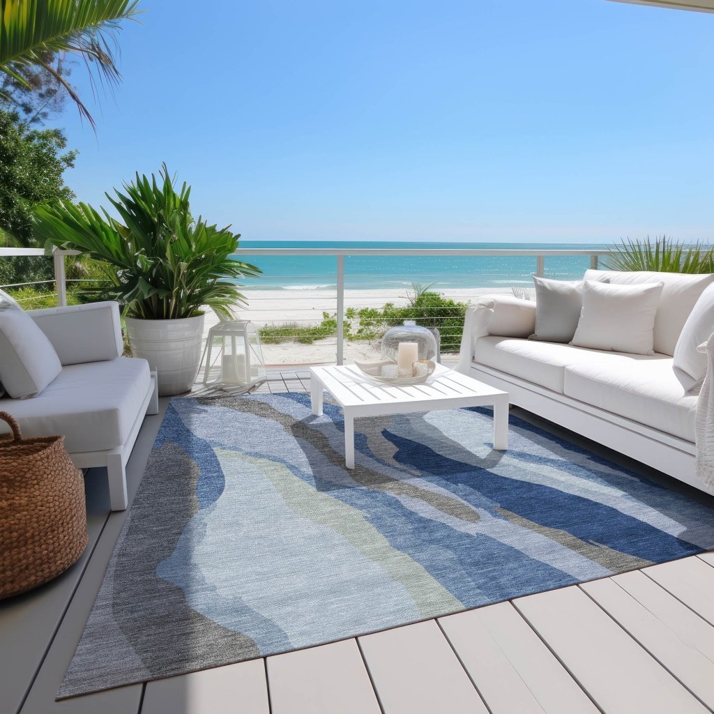 LOOMLAN Rugs Petala Blue Washable Indoor-Outdoor Rug
