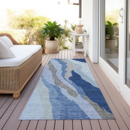 LOOMLAN Rugs Petala Blue Washable Indoor-Outdoor Rug