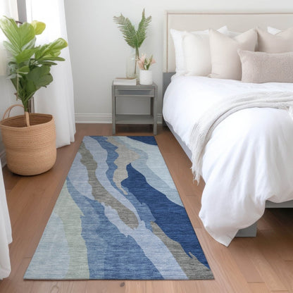LOOMLAN Rugs Petala Blue Washable Indoor-Outdoor Rug