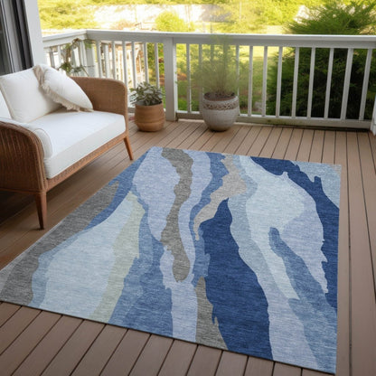 LOOMLAN Rugs Petala Blue Washable Indoor-Outdoor Rug
