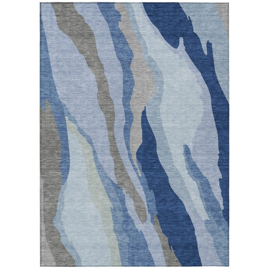 LOOMLAN Rugs Petala Blue Washable Indoor-Outdoor Rug