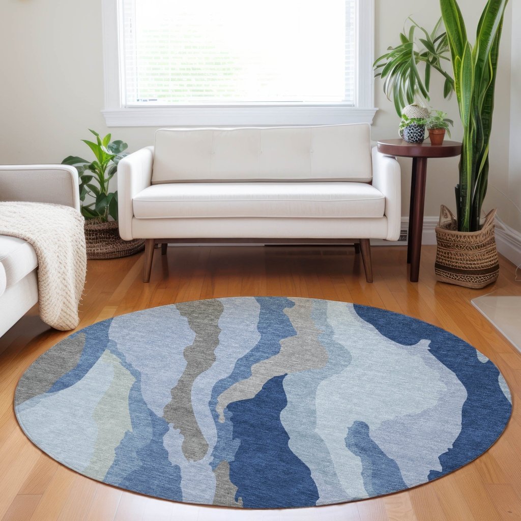 LOOMLAN Rugs Petala Blue Washable Indoor-Outdoor Rug