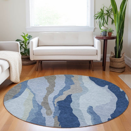 LOOMLAN Rugs Petala Blue Washable Indoor-Outdoor Rug